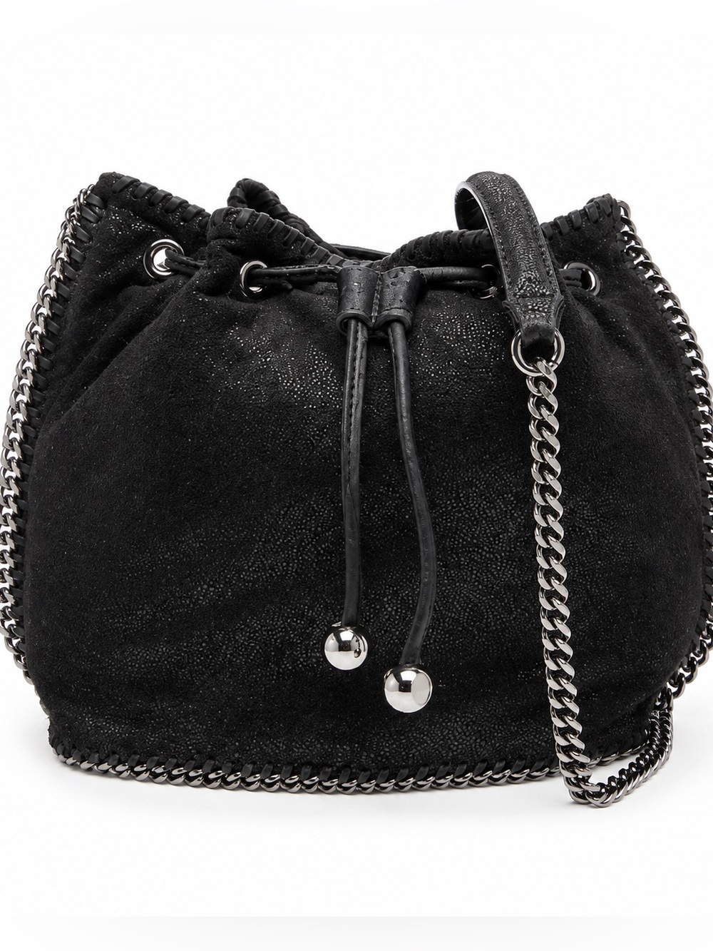 Stella McCartney Falabella Mini Bucket Bag Black Shaggy Deer Made Italy Dustbag